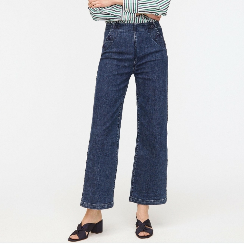 J. Crew Slim Wide Leg Jean With Sailor Buttons Size 28